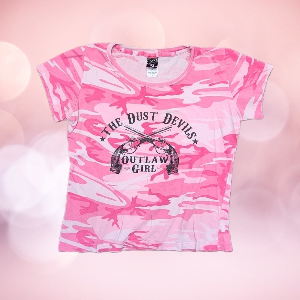 Dust Devils Outlaw Girl Pink Camo T-shirt Ladies Size Small